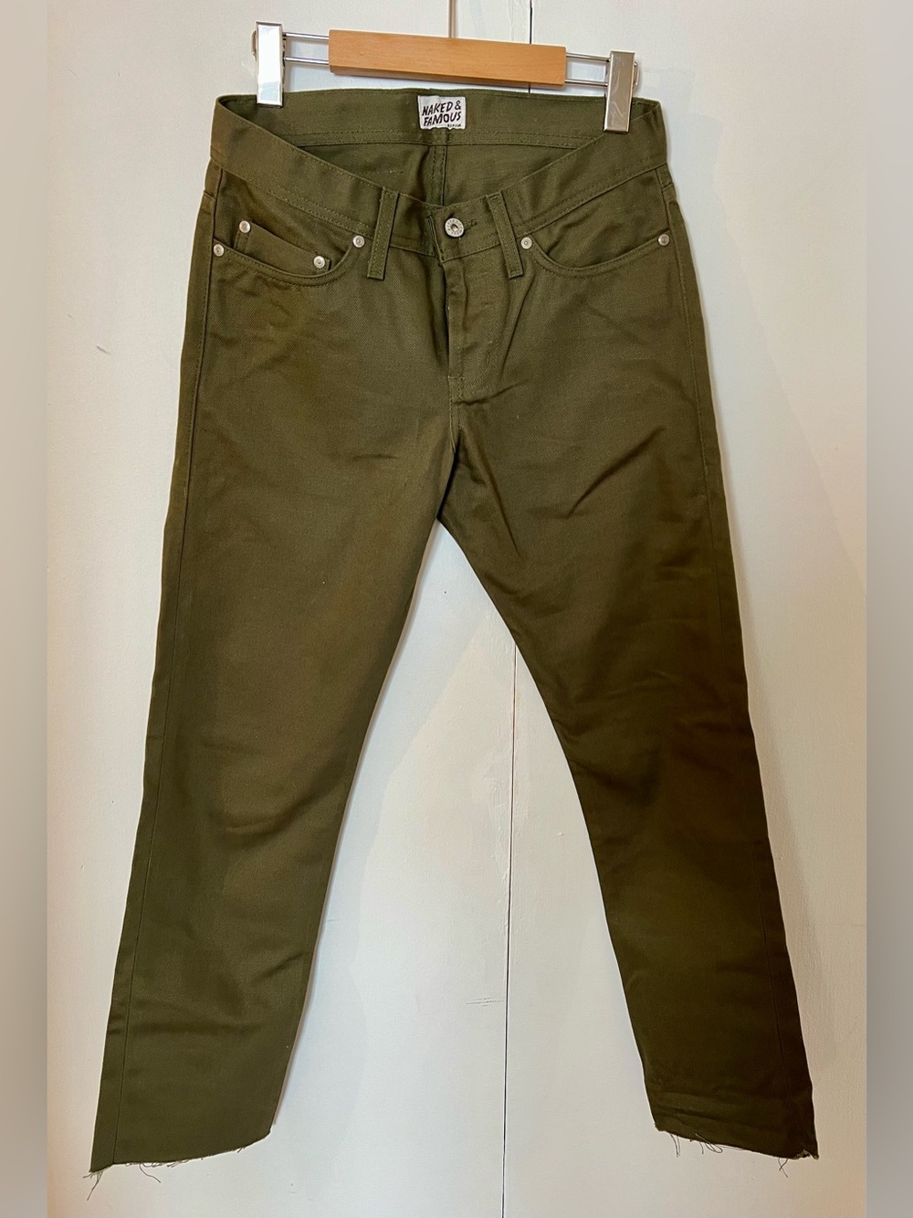Naked & Famous Denim Olive Green Weird Guy Selvedge Jeans